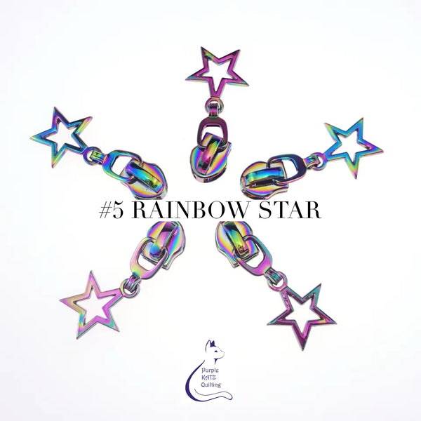 NEW - Just Arrived - KATZ Bag Bling - #5 Rainbow -  STARS   - Zipper Pulls- 6 pc package