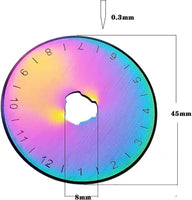 Just Arrived - KATZ Bag Bling - Rainbow 45 mm Rotary Cutting Blades - Titanium Coated Steel - 10 pc
