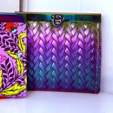 Juniper Clasp Wallet - Rainbow “Braided” Vinyl / Libs Elliott lining with Rainbow hardware   - WITH pattern