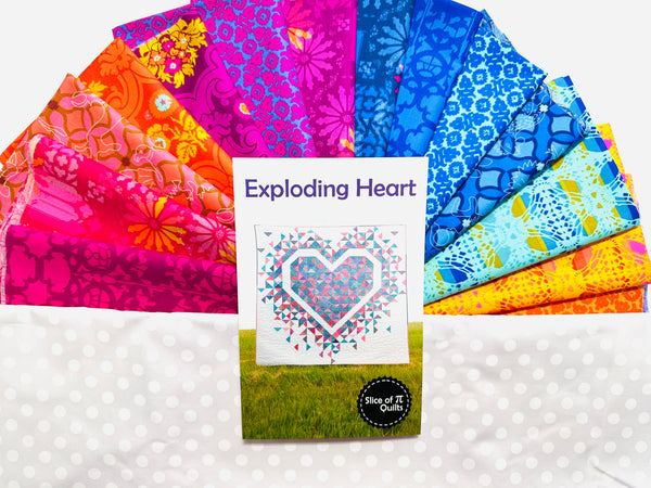 Exploding Heart Quilt KIT -  Alison Glass Chrysanthemum With White on White Dots for background