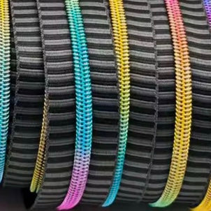 NEW - Just Arrived -  KATZ Bag Bling - Charcoal Stripe /Rainbow #5 Zipper Tape - 3 m -