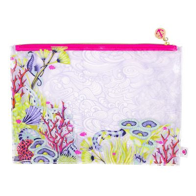 Tula Pink Floral Reef Medium  Zip Project Bag measures at 14in x 10in with gusset.
- Preorder April 2026