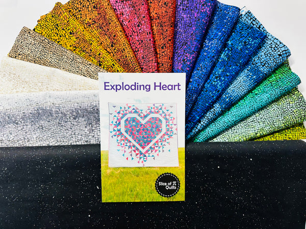 Exploding Heart Quilt KIT -   Eye Candy Quilts with GEMMA And  Black KONA Background