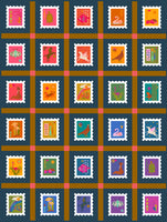 Alison Glass POSTMARK - Stamp Stripe - Warm - sold per 24"  panel - 2 repeats as shown