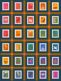 Alison Glass POSTMARK - April 2024 - Stamp Stripe - Warm - Single (8 stamp) PANEL 12” wof (ideas for use also shown)