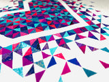 Exploding Heart Quilt - Teal/ Pink/ Purple with Tula Pink Fairy Flakes Paper Background
