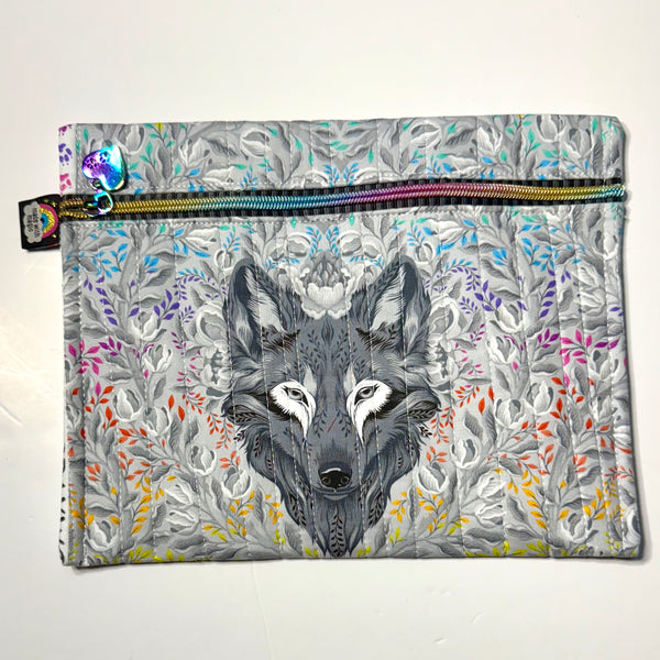 Quilted Pouch KIT - pattern by UhOh Creations - Graywork by Tula Pink - WOLF Light