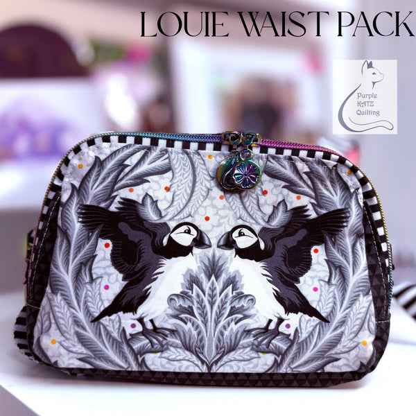 Preorder October 2025 - Louie Waist Pack KIT in Tula Pink Greywork - Puffins