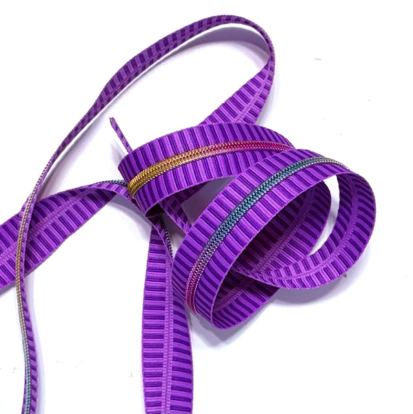 New - Just Arrived - KATZ Bag Bling - Purple Stripe /Rainbow #5 Zipper Tape - 3 m -