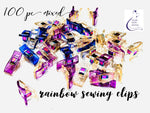 NEW - Rainbow Glitter Sewing Clips - Mixed - 100 pc