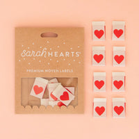 Sarah Hearts - RED  Heart Woven Labels - Sewing Clothing Gift Tags