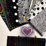 NEW 💜 MINI 💜 Exploding Heart Quilt KIT -  Linework Black & White & Rainbow & BONUS Sticker