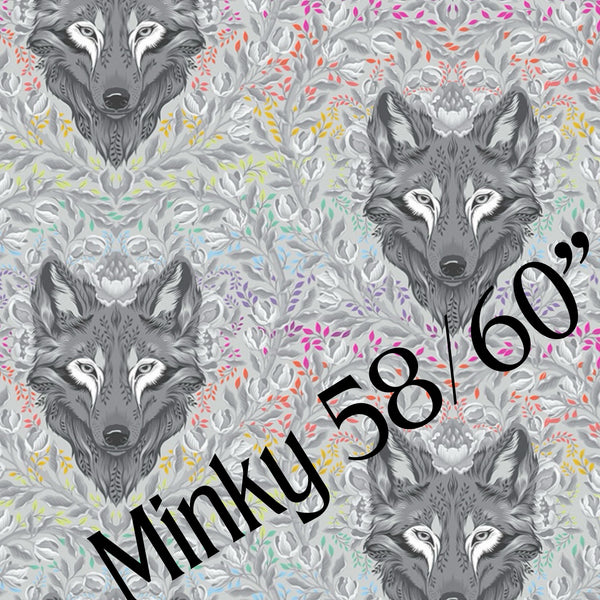 Tula Pink Graywork MINKY - Wolf of Pink Street FOG - preorder November 2025