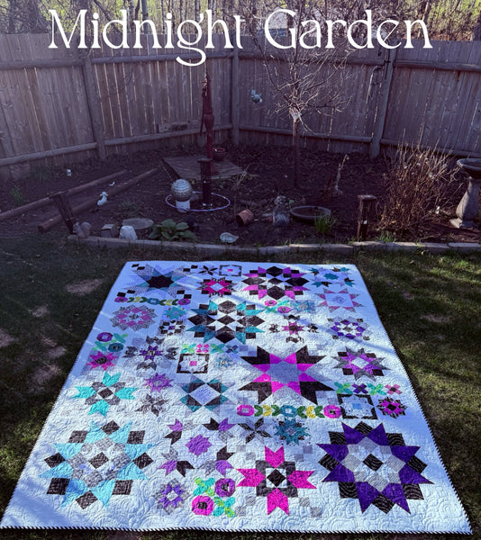 Midnight Garden (black & white edition) Colorway 🌸Flower Farm Sampler QUILT KIT with pattern book - 80” x 100”💜
