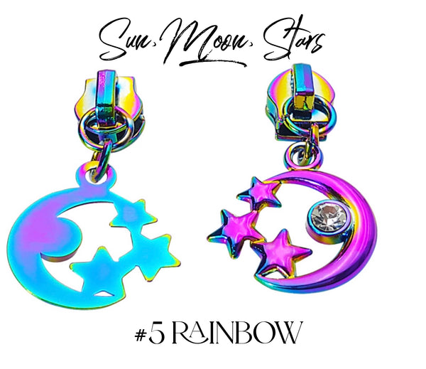 KATZ Bag Bling - #5 Rainbow SUN MOON STAR Zipper Pulls (5 pc)