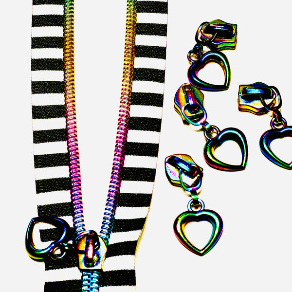 KATZ Bag Bling - #5 Rainbow -  Love Hearts - Zipper Pulls (5 pc)