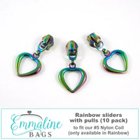 Emmaline Bags Large Hollow  Heart Zipper Pulls - #5 - Rainbow